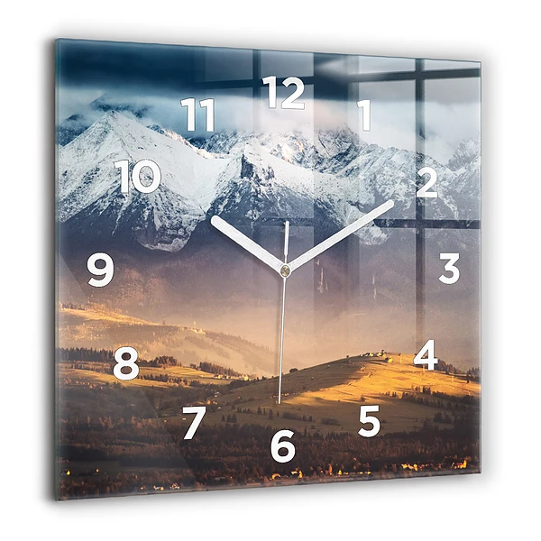 Horloge carrée en verre 60x60 cm Paysage hivernal des Tatras