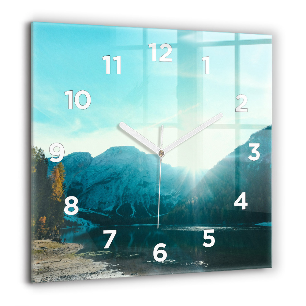 Horloge carrée en verre 60x60 cm Montagne et rivière en Pologne