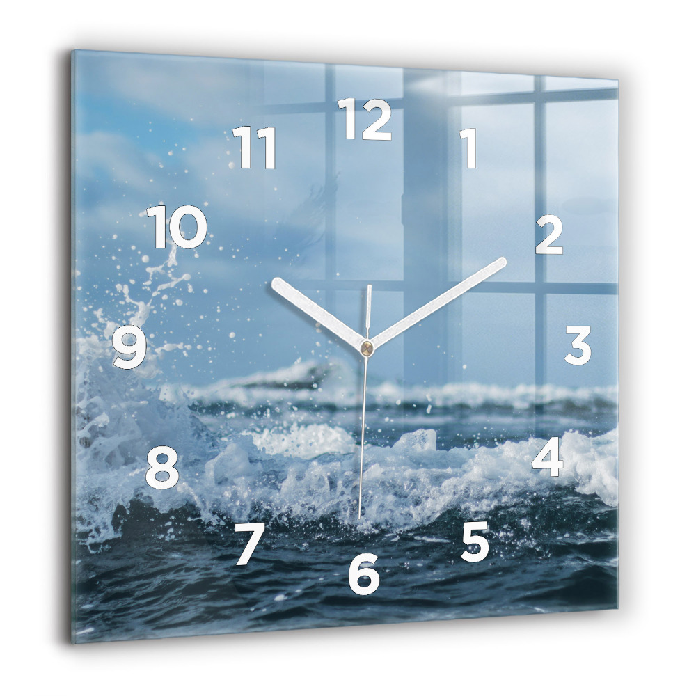 Horloge carrée en verre 60x60 cm Photographie de vagues