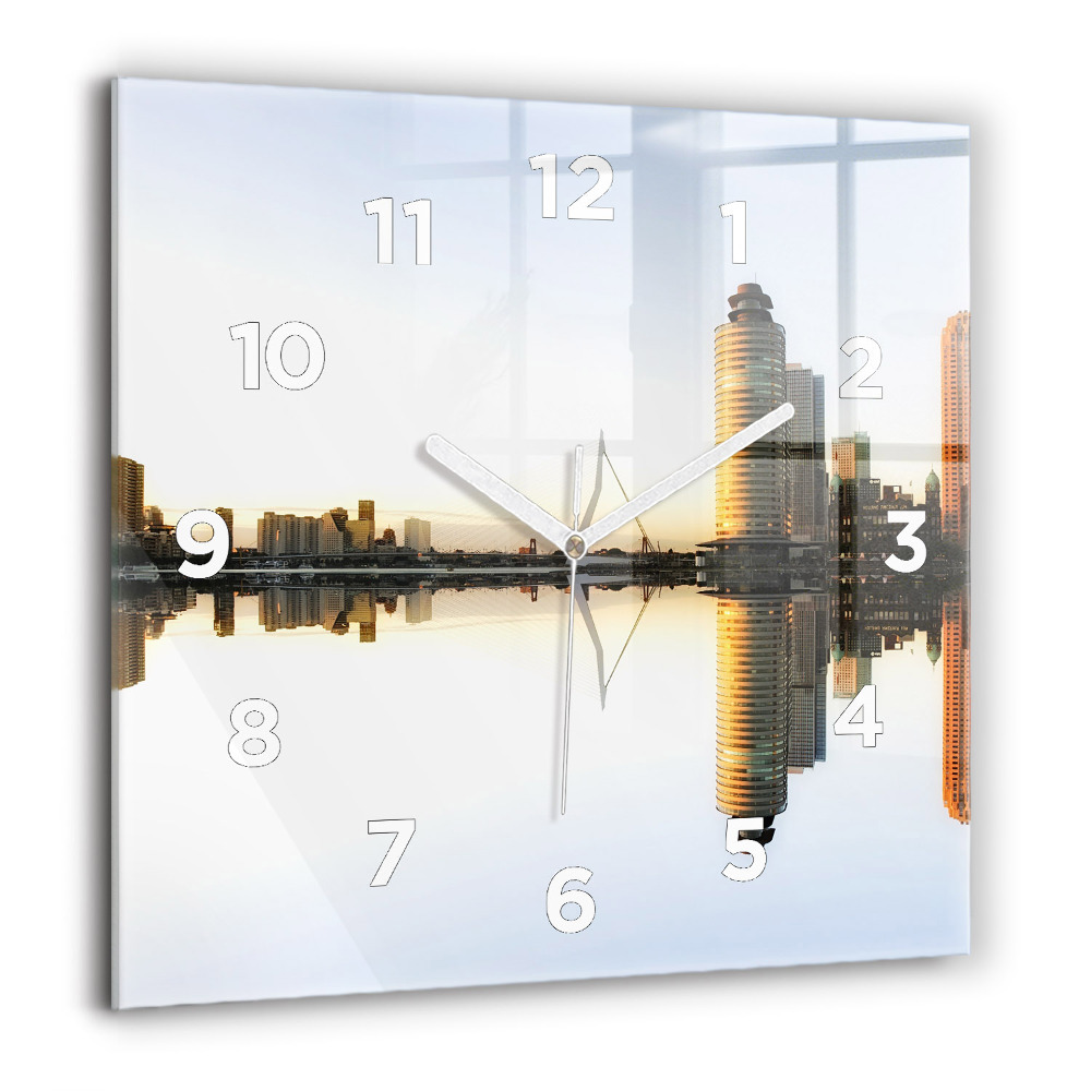 Horloge murale carrée 60x60 cm Ville au bord de la rivière