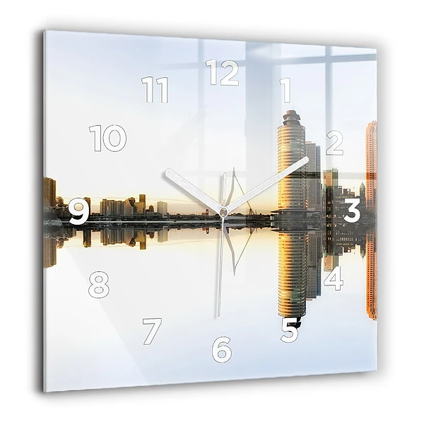 Horloge murale carrée 60x60 cm Ville au bord de la rivière