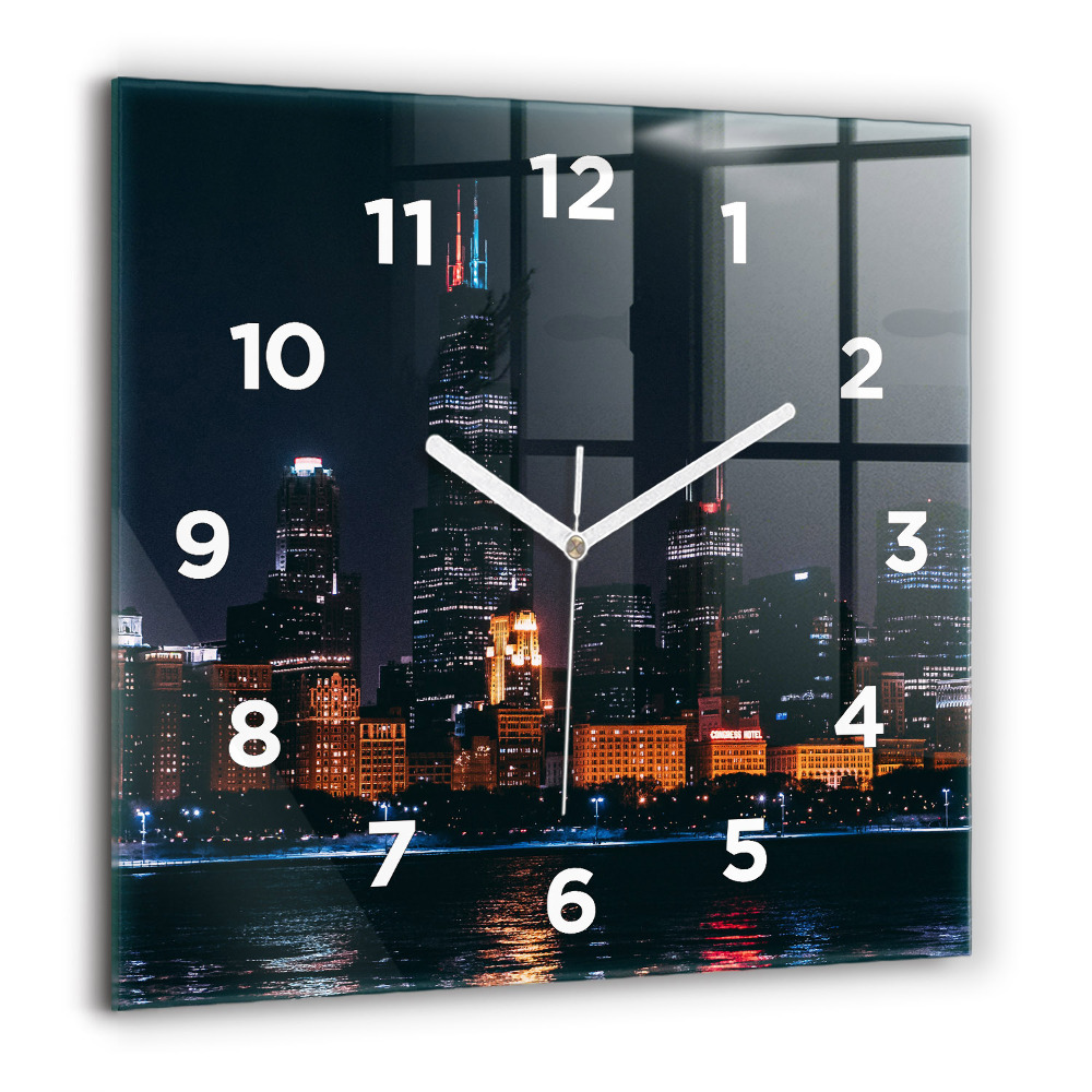 Horloge carrée en verre 60x60 cm Paysage urbain de Chicago