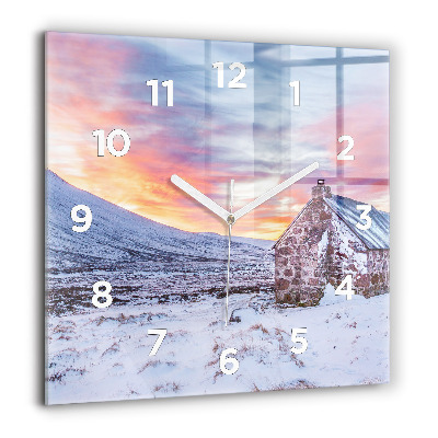 Pendule carrée en verre 60x60 cm Chalet dans les montagnes
