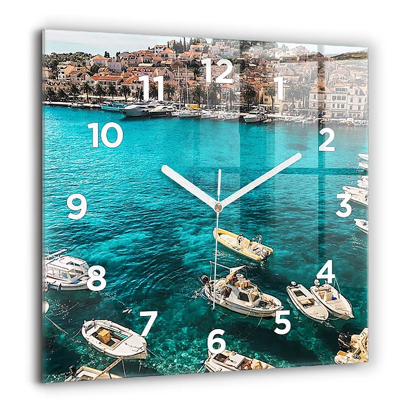 Horloge carrée en verre 60x60 cm Bateaux en Croatie