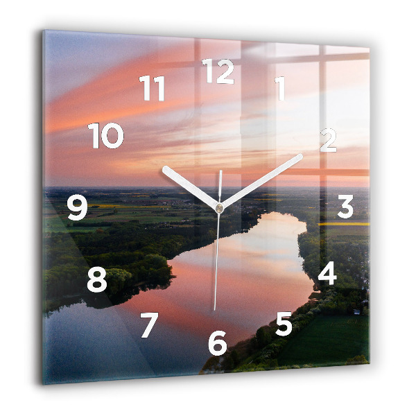 Horloge carrée en verre 60x60 cm Vue d'un lac