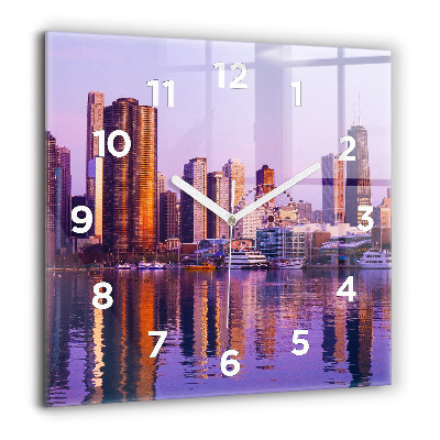 Horloge carrée en verre 60x60 cm Vue des gratte-ciel des États-Unis