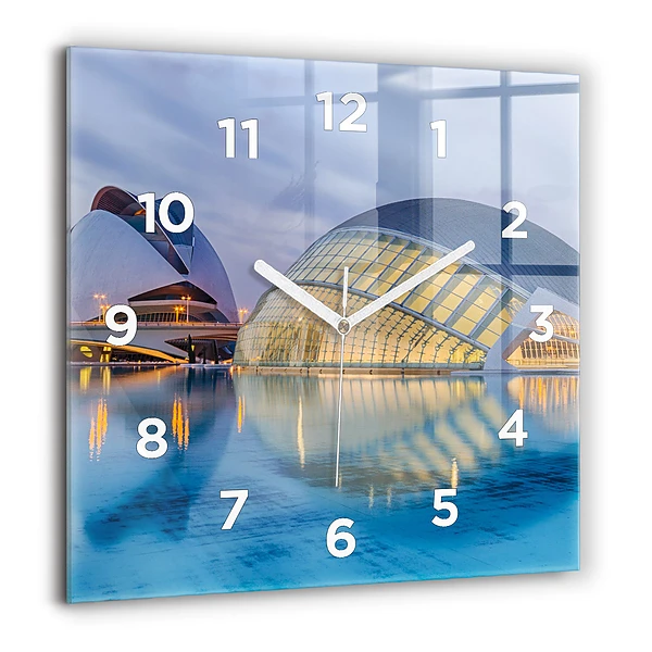 Horloge carrée en verre 60x60 cm Coucher de soleil en ville
