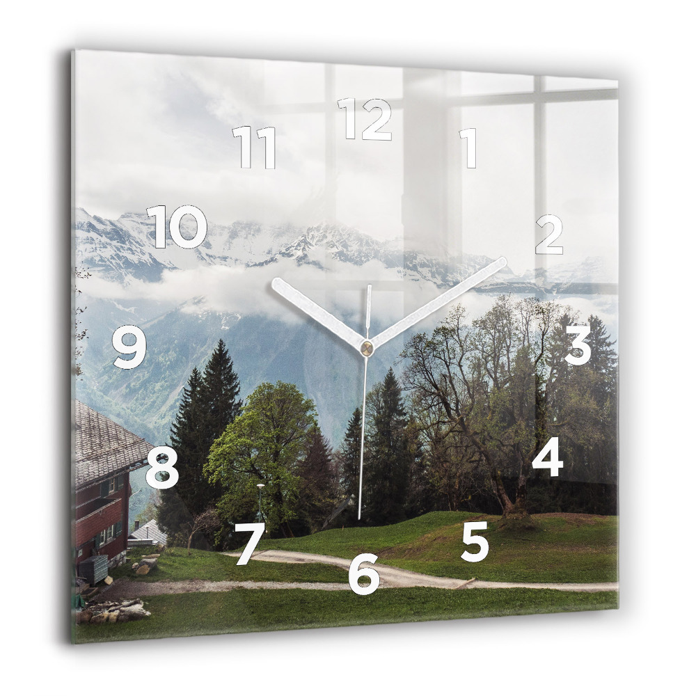 Horloge carrée en verre 60x60 cm Vue de la montagne