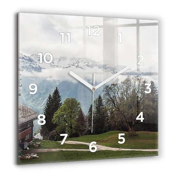 Horloge carrée en verre 60x60 cm Vue de la montagne