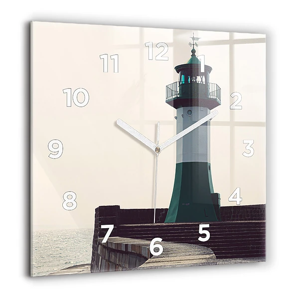 Horloge murale carrée 60x60 cm Phare et mer