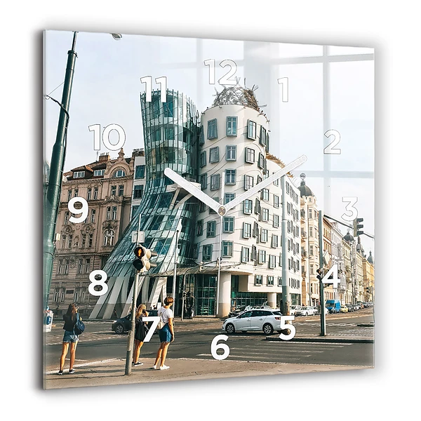 Horloge carrée en verre 60x60 cm Maison dansante à Prague