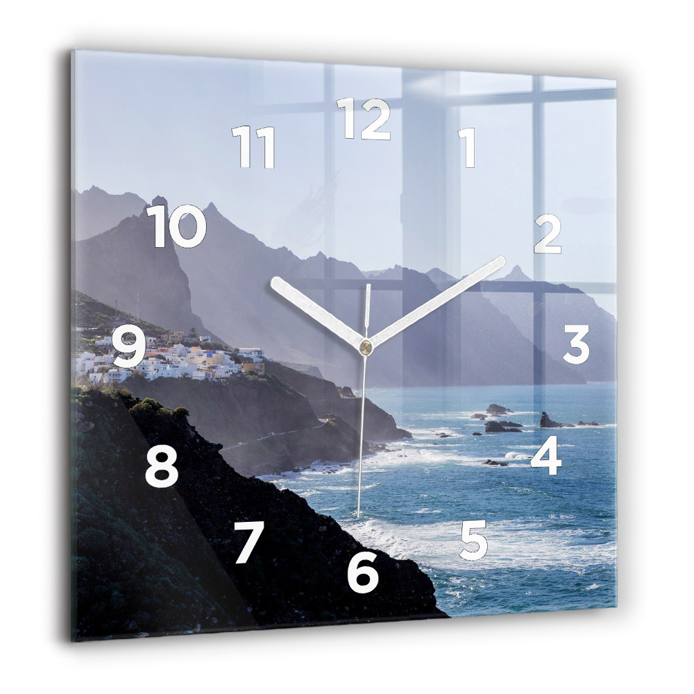Horloge murale carrée 60x60 cm Montagnes au bord de l'océan