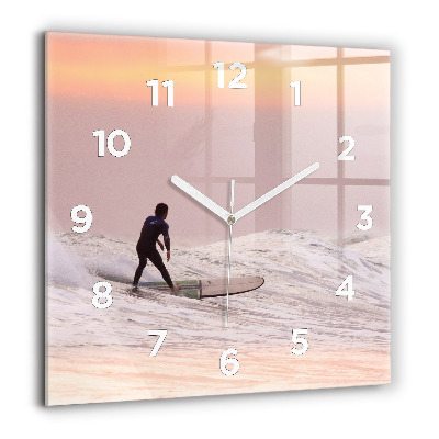Horloge carrée en verre 60x60 cm Surfeur à Hawaï