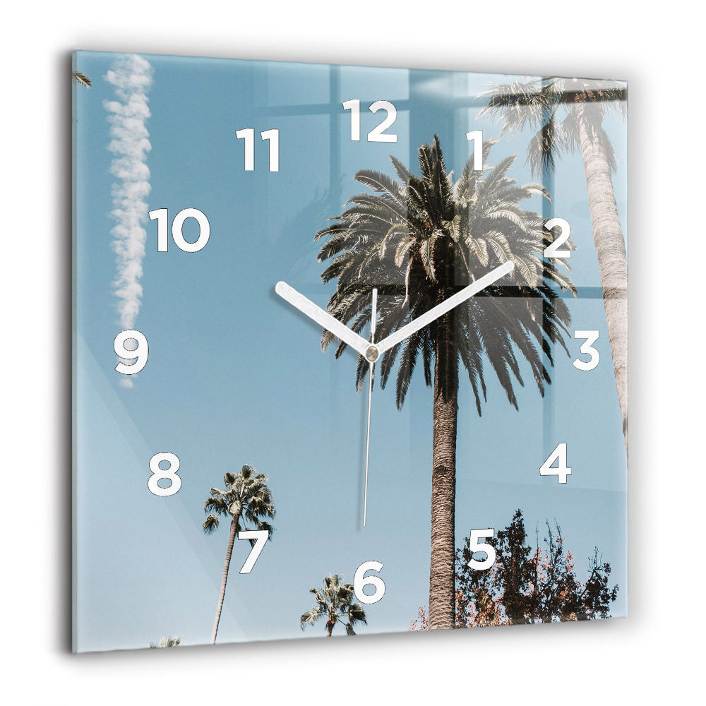 Horloge carrée en verre 60x60 cm Palmiers à Los Angeles