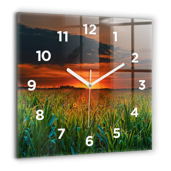Pendule carrée en verre 60x60 cm Tournesols dans une prairie