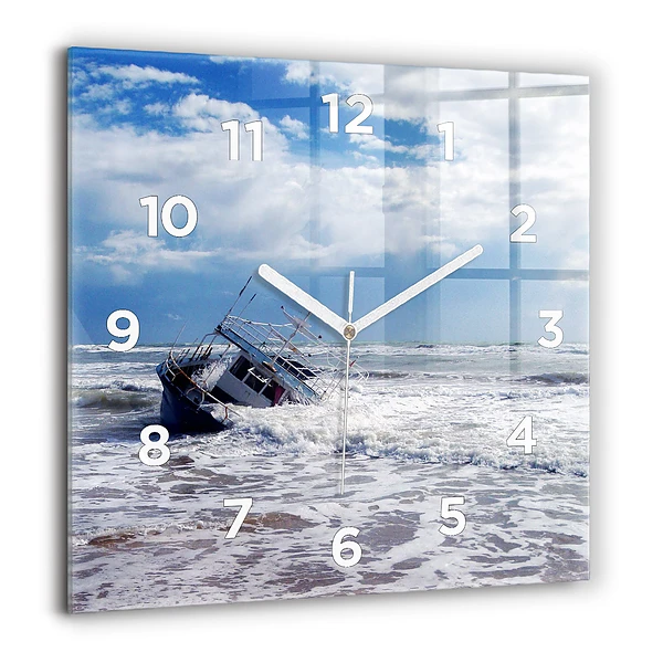 Pendule carrée en verre 60x60 cm Bateau coulé