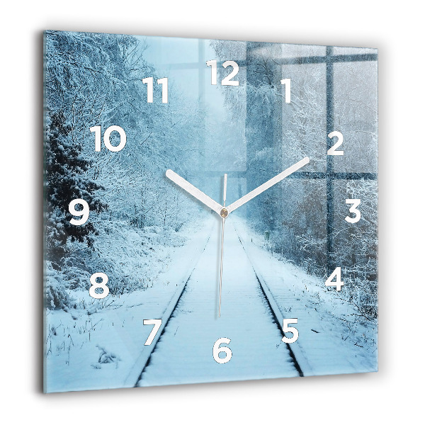 Horloge carrée en verre 60x60 cm Cerfs sur la voie ferrée