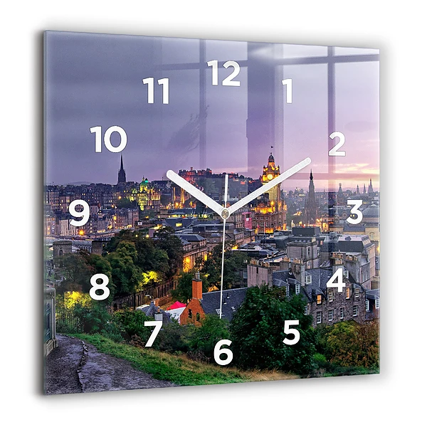 Pendule carrée en verre 60x60 cm Édimbourg depuis Calton Hill