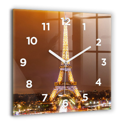 Horloge carrée en verre 60x60 cm Tour Eiffel illuminée