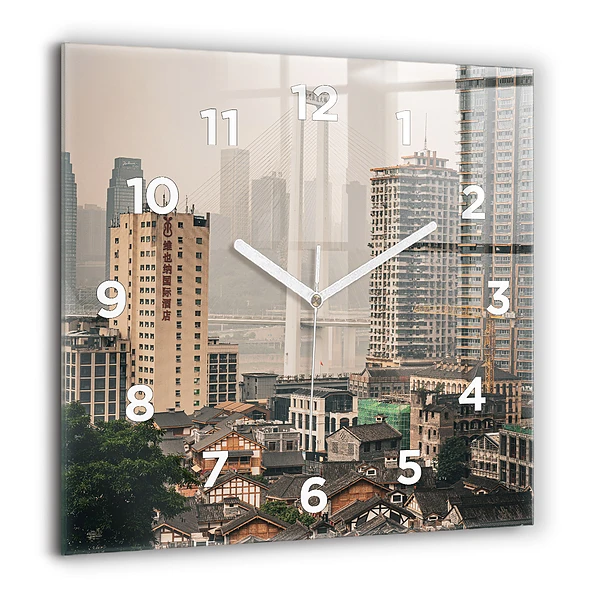 Pendule carrée en verre 60x60 cm Vieille ville de Chongqing