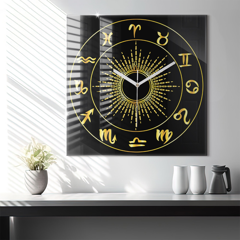 Horloge murale carrée 60x60 cm Signes du zodiaque