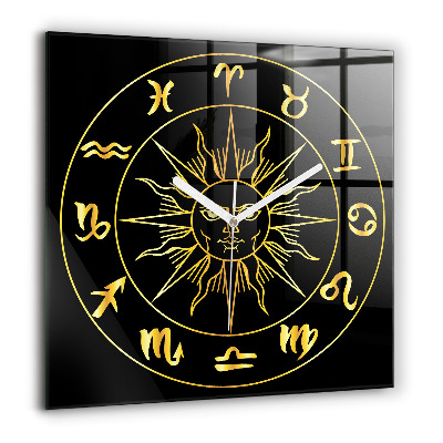 Horloge carrée en verre 60x60 cm Signes du zodiaque