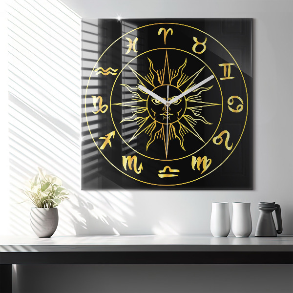 Horloge carrée en verre 60x60 cm Signes du zodiaque