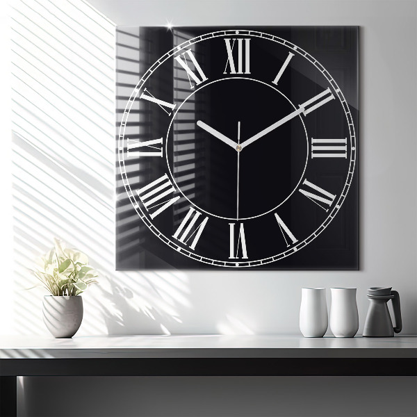 Horloge murale carrée 60x60 cm Chiffres romains noirs