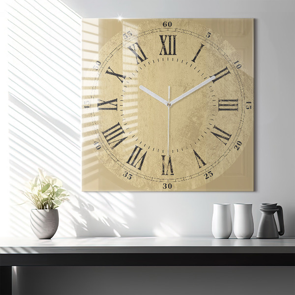 Horloge carrée en verre 60x60 cm Chiffres romains bruns