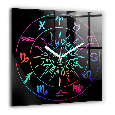 Horloge murale carrée 60x60 cm Signes du zodiaque colorés
