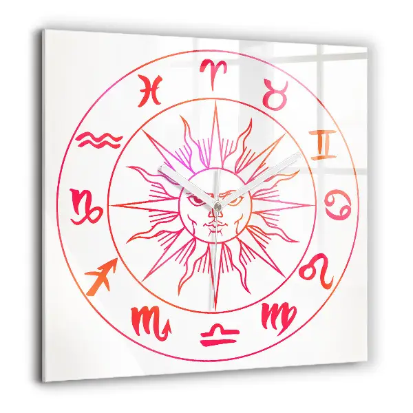 Horloge carrée en verre 60x60 cm Signes du zodiaque colorés