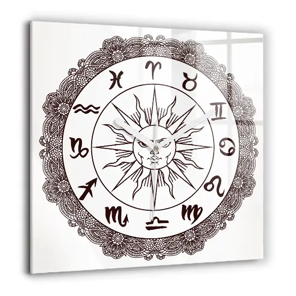 Pendule carrée en verre 60x60 cm Zodiaques décoratifs