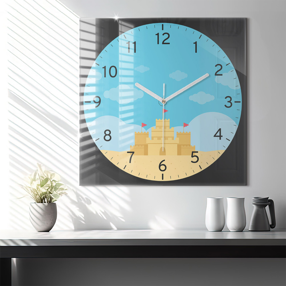 Horloge murale carrée 60x60 cm Château de sable