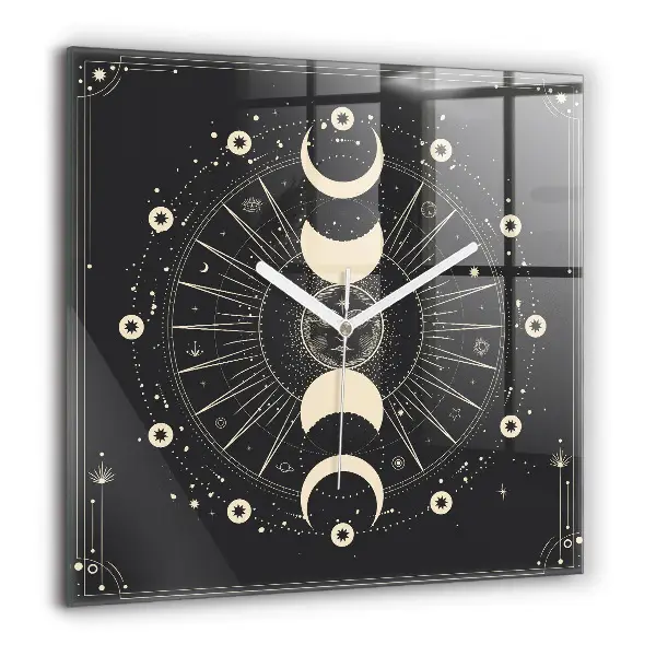 Pendule carrée en verre 60x60 cm Lunes et soleils