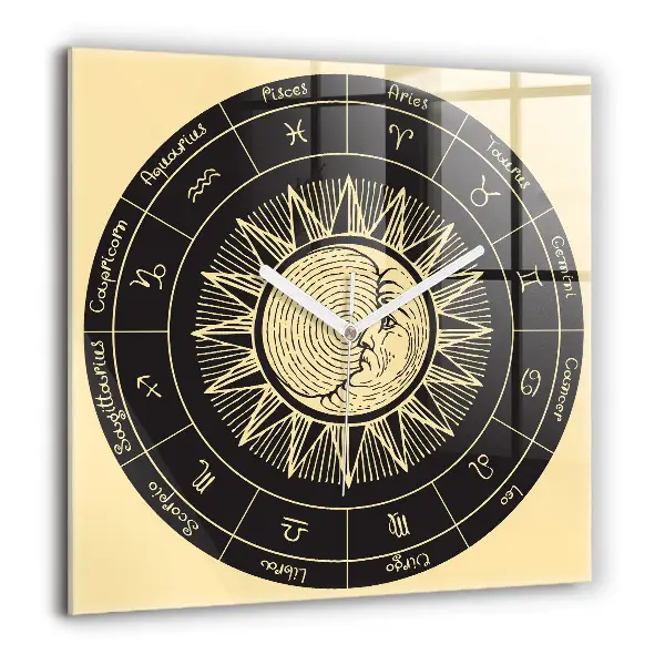 Horloge murale carrée 60x60 cm Les zodiaques et le soleil