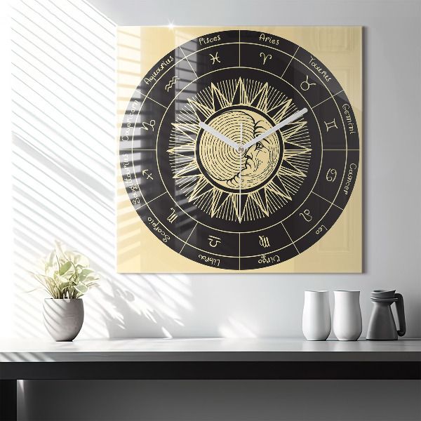 Horloge murale carrée 60x60 cm Les zodiaques et le soleil