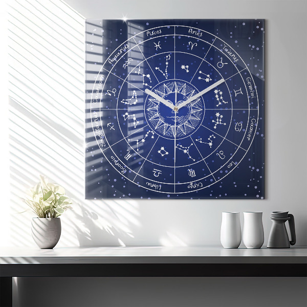 Horloge carrée en verre 60x60 cm Les constellations du zodiaque