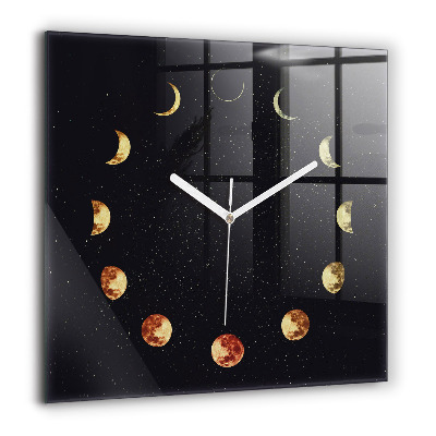 Horloge carrée en verre 60x60 cm Phases de la lune