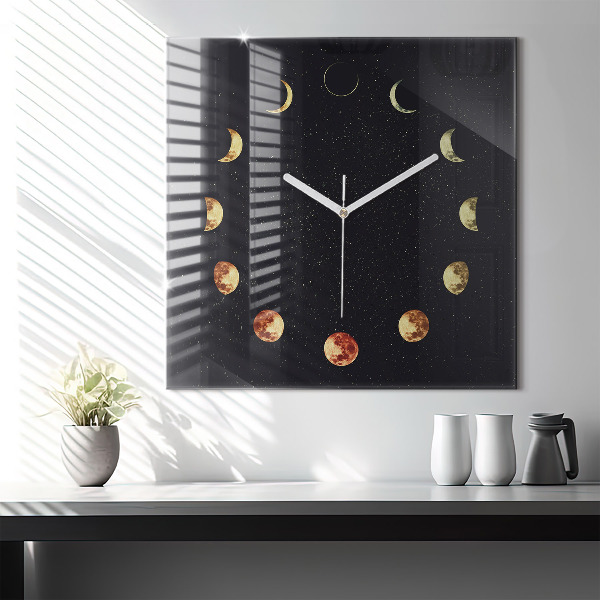 Horloge carrée en verre 60x60 cm Phases de la lune