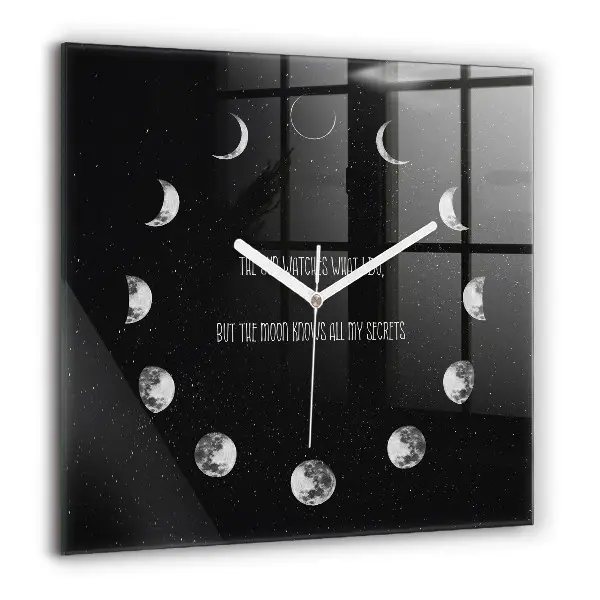 Pendule carrée en verre 60x60 cm Phases de la lune et inscription