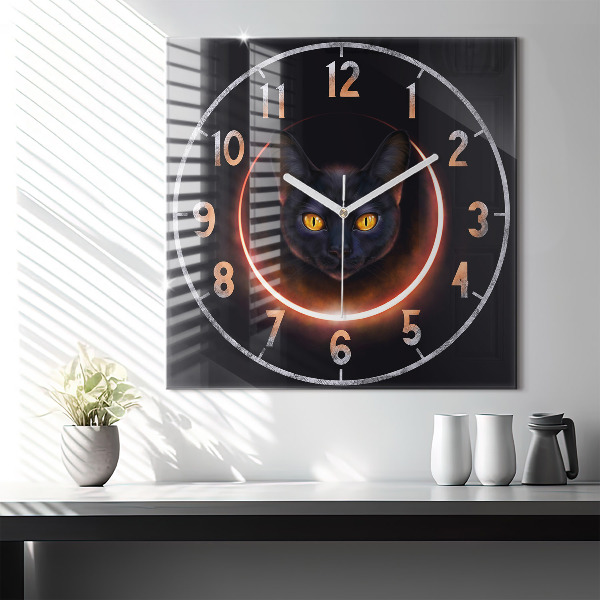 Horloge murale carrée 60x60 cm Chat magique