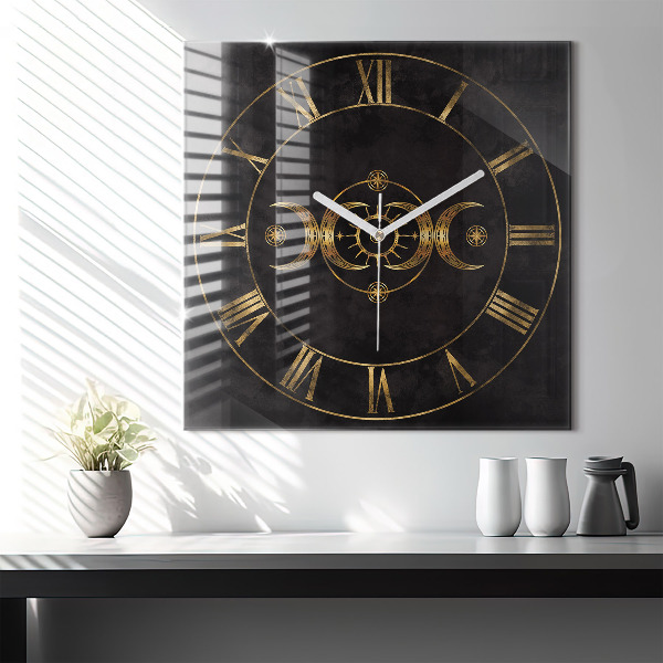 Horloge carrée en verre 60x60 cm Chiffres romains dorés