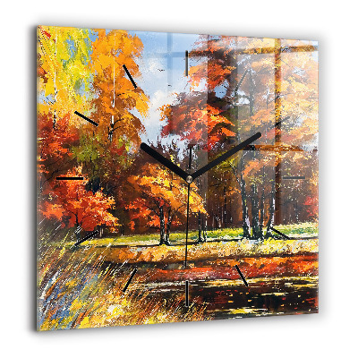 Pendule carrée en verre 60x60 cm Paysage d'automne avec rivière