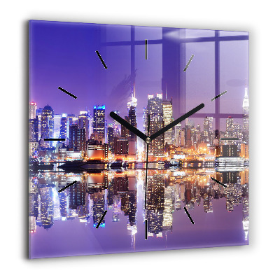 Pendule carrée en verre 60x60 cm New York City la nuit