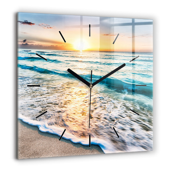 Horloge carrée en verre 60x60 cm Plage, mer et sable
