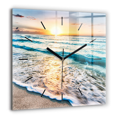 Horloge carrée en verre 60x60 cm Plage, mer et sable