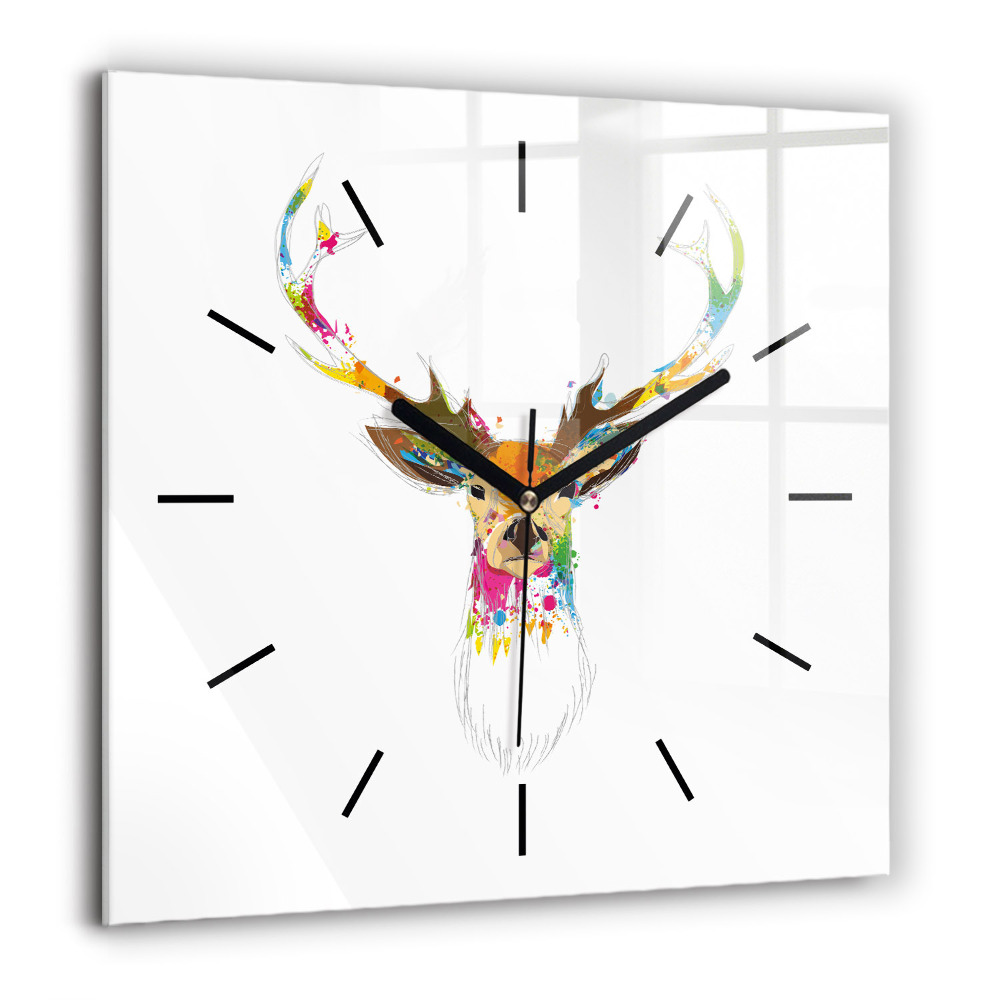 Horloge murale carrée 60x60 cm Tête de cerf colorée