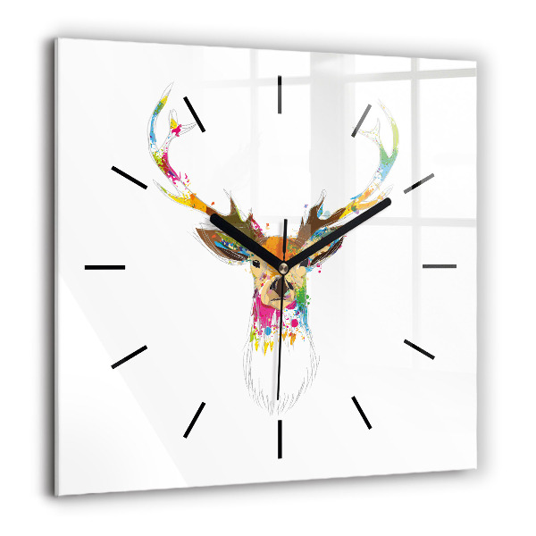 Horloge murale carrée 60x60 cm Tête de cerf colorée