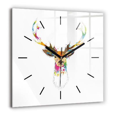 Horloge murale carrée 60x60 cm Tête de cerf colorée