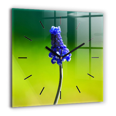 Horloge carrée en verre 60x60 cm Fleurs bleues